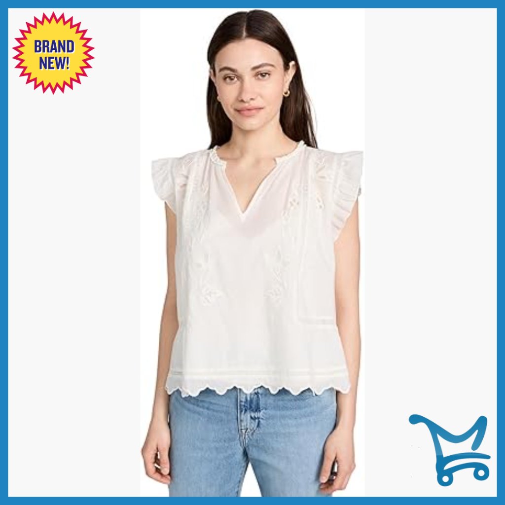 Lightweight Cotton Blouse With Floral Embroidery And Flutter Sleeves